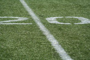 photo of the 20 yard line of a football field
